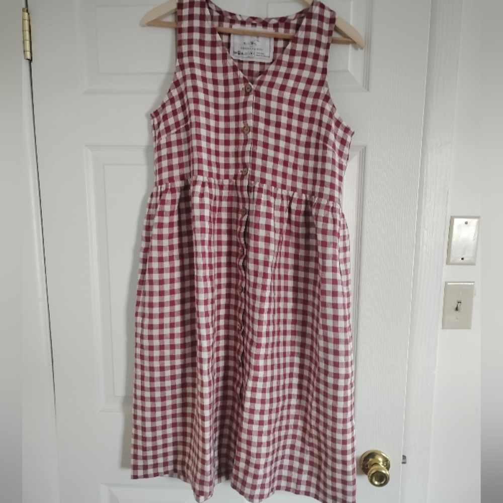 notPERFECTLINEN Red and White Gingham Midi Dress